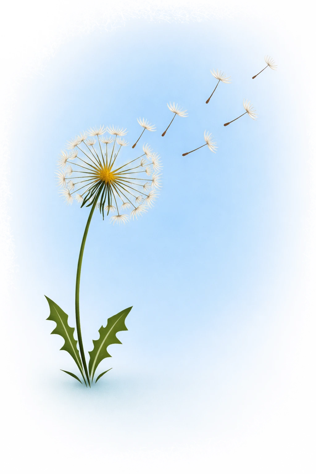 Dandelion with seeds blowing off